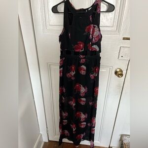 H&M Black Maxi Dress with Red and Pink Floral Pattern